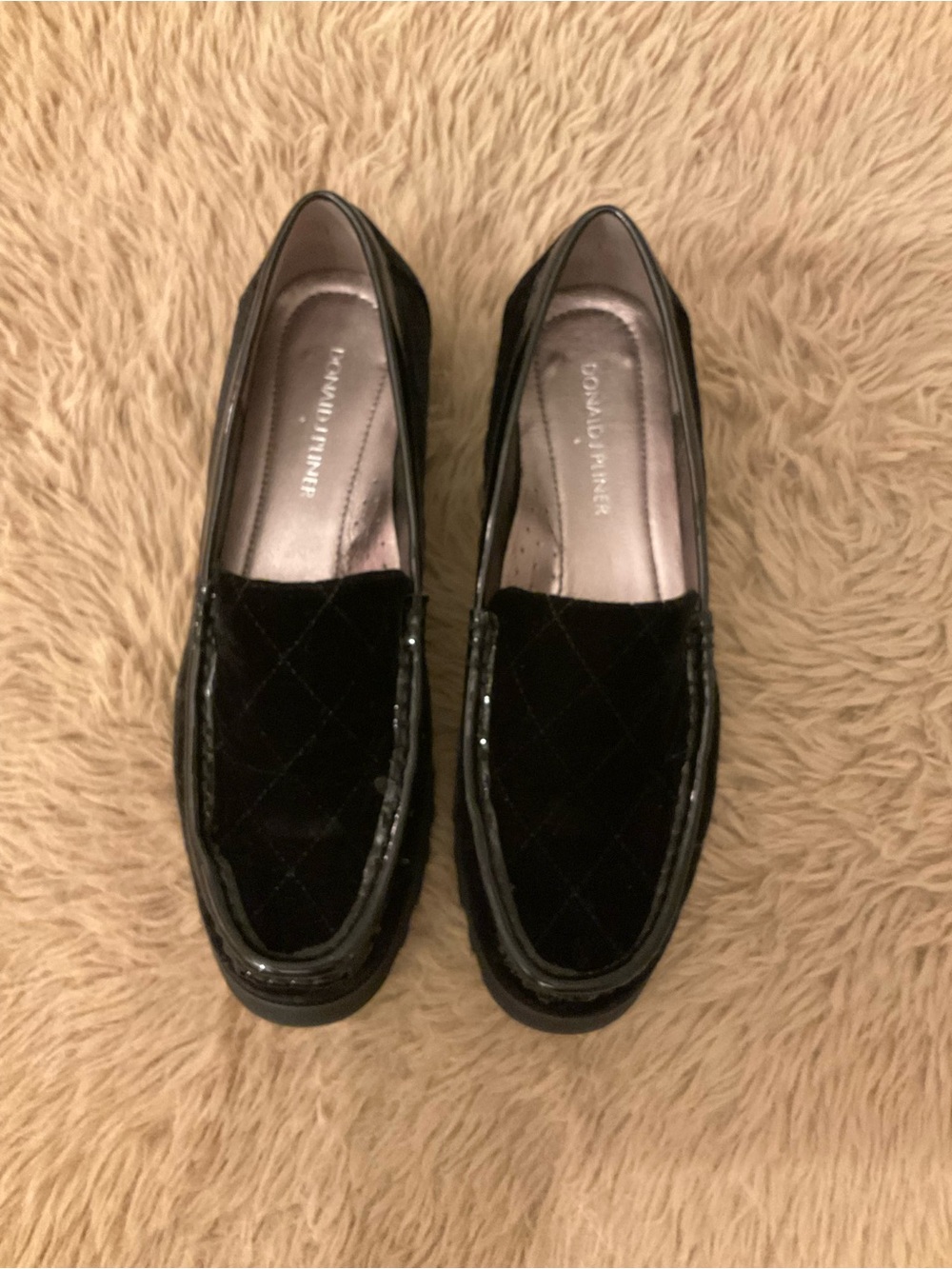 Donald J. Pliner Black Quilted Patent-Trim Loafers